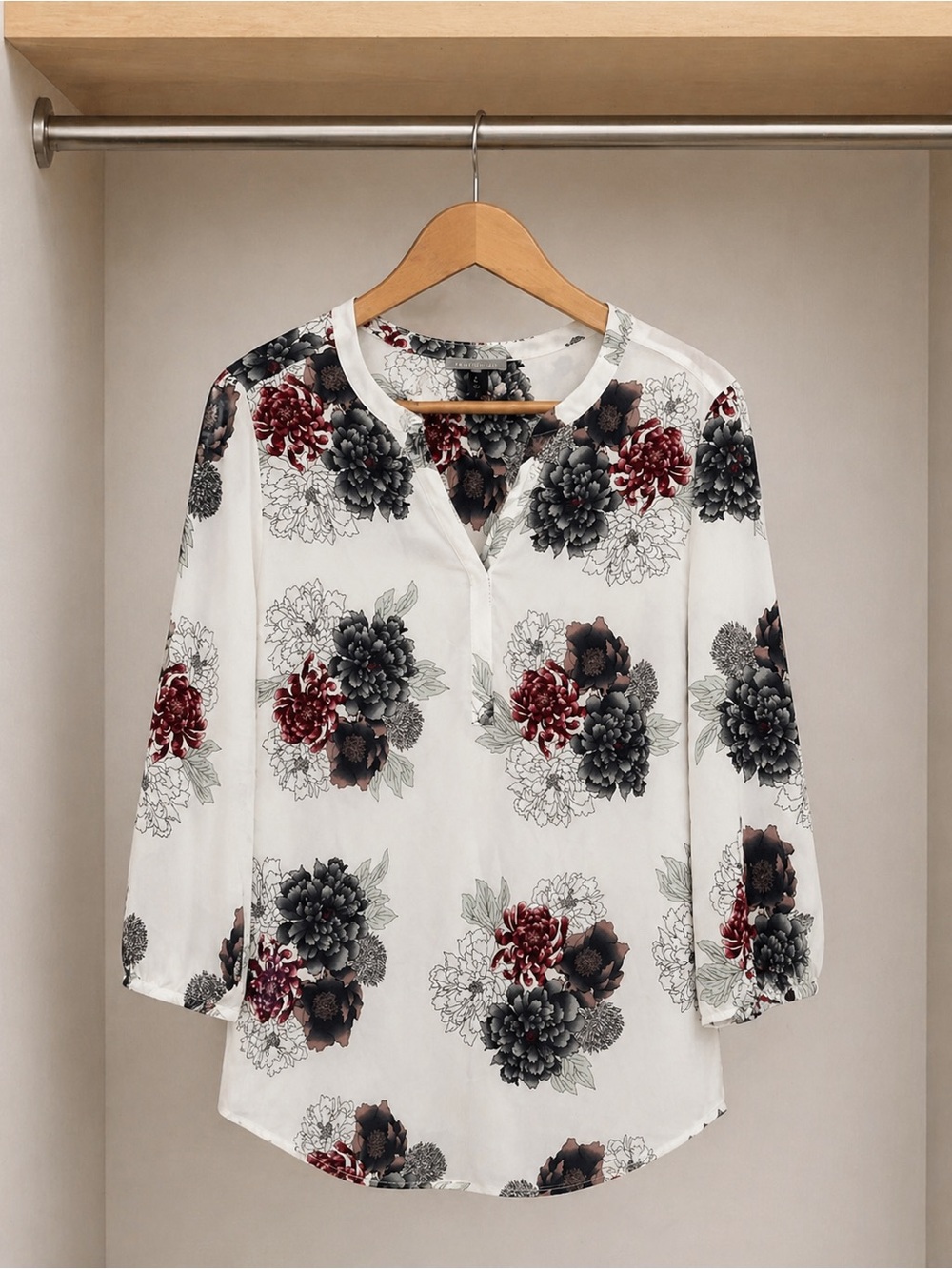 Daniel Rainn Floral Blouse Size 2X White Sheer Tunic Top 3/4 Sleeve Boho